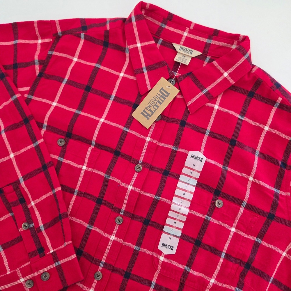 NEW Duluth Trading Co Free Swingin Flannel Shirt Red Plaid Plus Womens 3X